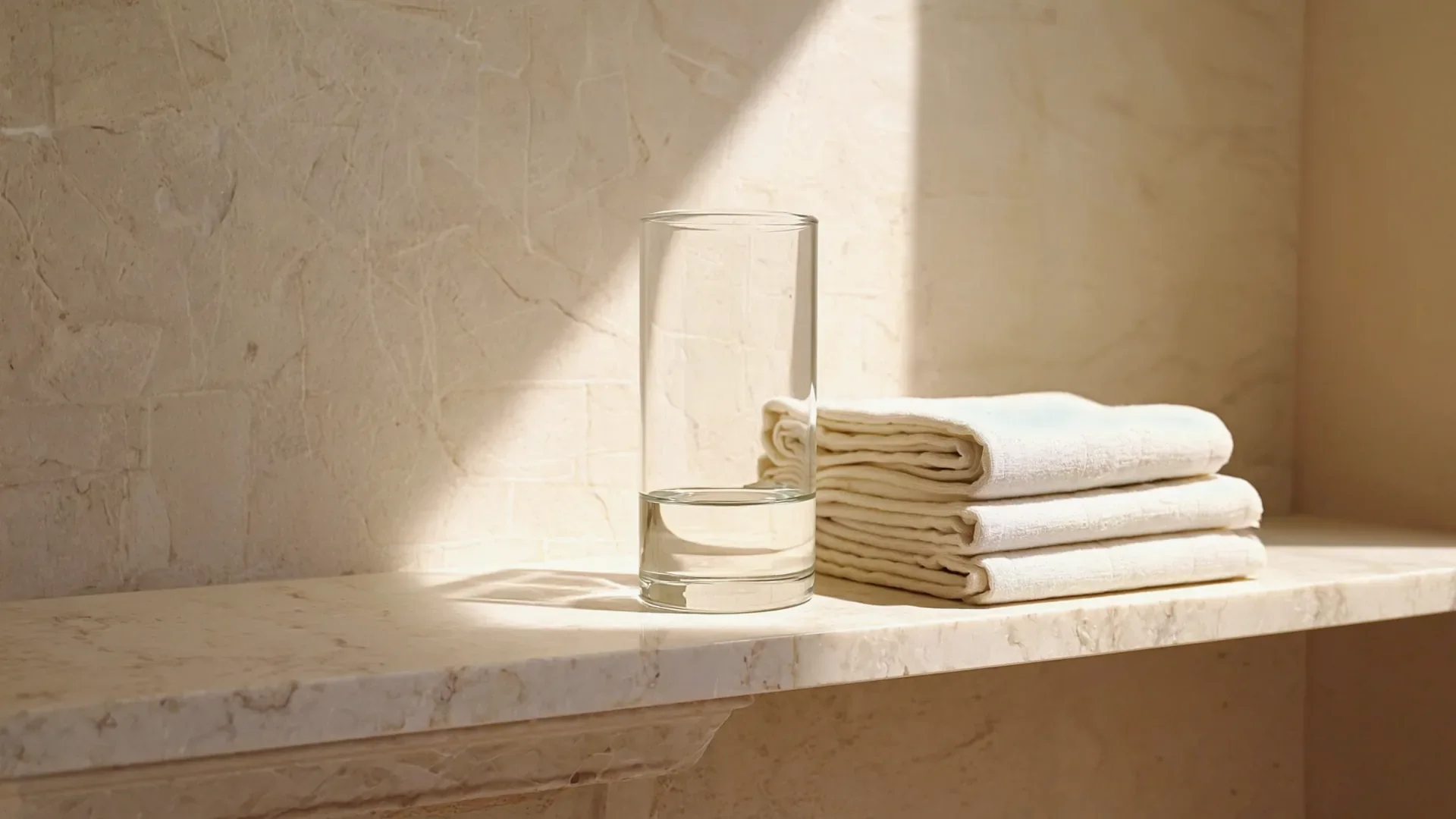 Still-life of a calm, minimalist clinic consultation room with natural window light