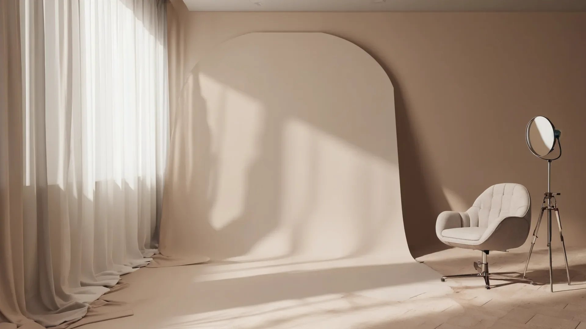 A calm, minimalist consultation room with a chair and mirror, representing the first step of assessing a face before any treatment