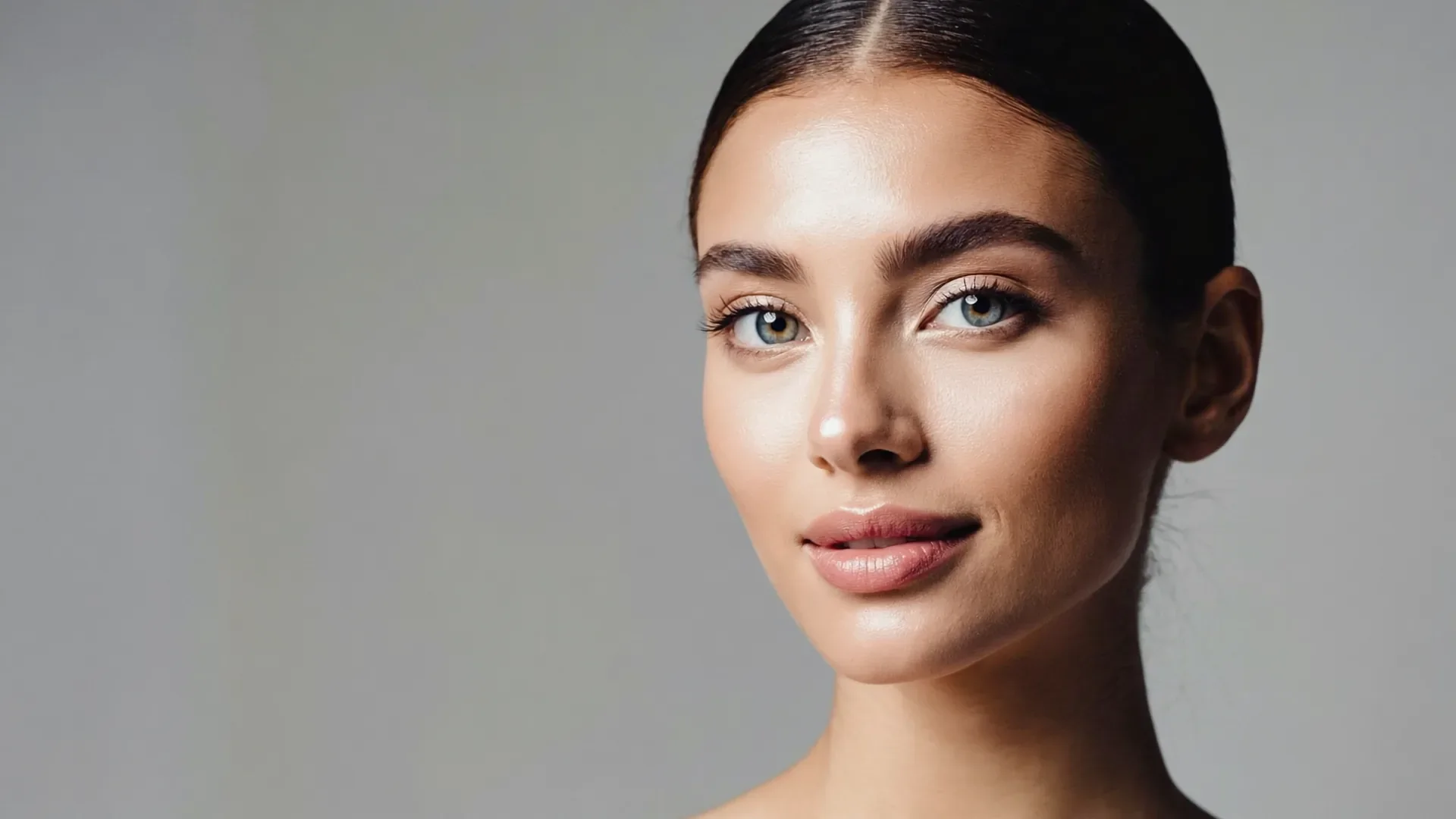 A woman's face showing soft, natural expression and movement rather than a frozen look